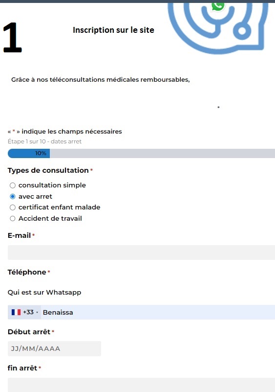 Formulaire à remplir par le patient sur Mondoc.pro